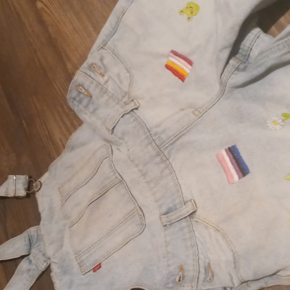 Embroidered Light Denim Overalls